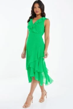 Green Chiffon Dobby Wrap Midi Dress -Chic Summer Shop 00100037558 XS