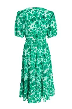 Green Floral Puff Sleeve Midi Dress -Chic Summer Shop 00100037561 ZB