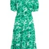 Green Floral Puff Sleeve Midi Dress -Chic Summer Shop 00100037561 ZM