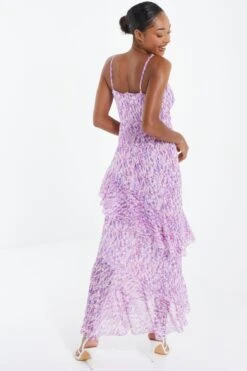 Lilac Chiffon Animal Print Midi Dress -Chic Summer Shop 00100037591 XB