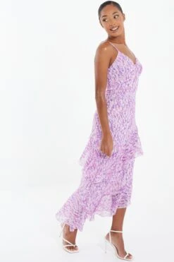 Lilac Chiffon Animal Print Midi Dress -Chic Summer Shop 00100037591 XS