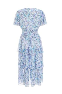 Blue Floral Tiered Wrap Midi Dress -Chic Summer Shop 00100037596 ZB