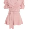 Light Pink Puff Sleeve Peplum Top 1 Light Pink Puff Sleeve Peplum Top -Chic Summer Shop 00100037694 ZM