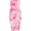 Pink Satin Marble Print Wrap Midi Dress -Chic Summer Shop 00100037701 ZM