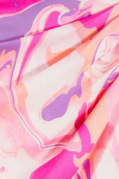 Pink Satin Marble Print Wrap Midi Dress -Chic Summer Shop 00100037701 ZS