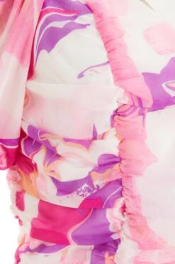 Pink Satin Marble Print Lace Up Crop Top -Chic Summer Shop 00100037703 ZS