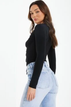 Black Ruched High Neck Top -Chic Summer Shop 00100037721 XB