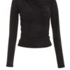 Black Ruched High Neck Top -Chic Summer Shop 00100037721 ZM