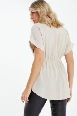 Stone Button Ruched Blouse 10 Stone Button Ruched Blouse -Chic Summer Shop 00100037722 XB