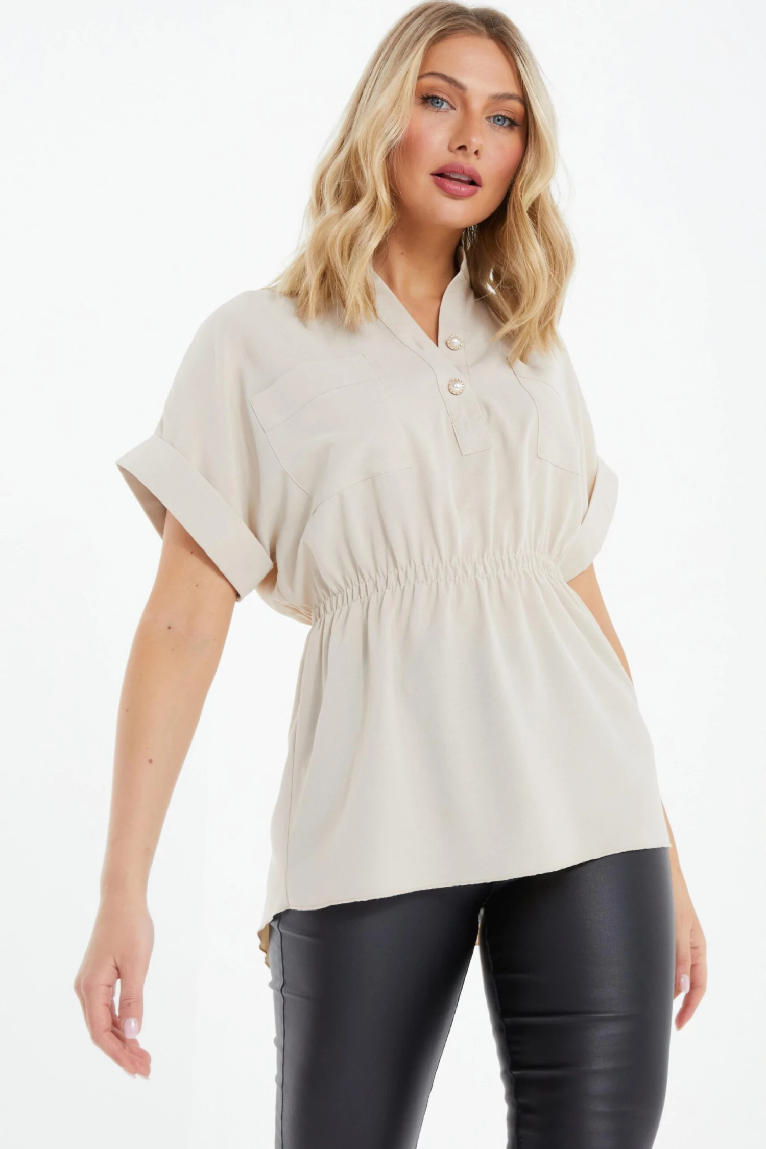Stone Button Ruched Blouse 4 Stone Button Ruched Blouse - Image 2