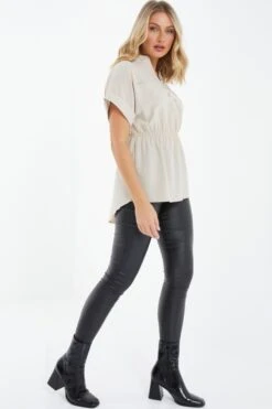 Stone Button Ruched Blouse 11 Stone Button Ruched Blouse -Chic Summer Shop 00100037722 XS