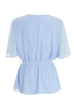 Blue Dobby Print Wrap Peplum Top -Chic Summer Shop 00100037766 ZB