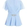 Light Blue Chiffon Sleeve Peplum Top 2 Light Blue Chiffon Sleeve Peplum Top -Chic Summer Shop 00100037770 ZM