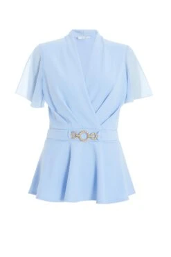 Light Blue Chiffon Sleeve Peplum Top