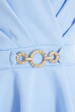 Light Blue Chiffon Sleeve Peplum Top -Chic Summer Shop 00100037770 ZS