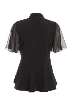 Black Chiffon Sleeve Peplum Top 12 Black Chiffon Sleeve Peplum Top -Chic Summer Shop 00100037772 ZB