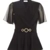 Black Chiffon Sleeve Peplum Top