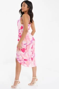 Petite Pink Satin Marble Print Wrap Midi Dress 10 Petite Pink Satin Marble Print Wrap Midi Dress -Chic Summer Shop 00100037783 XB