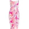 Petite Pink Satin Marble Print Wrap Midi Dress -Chic Summer Shop 00100037783 ZM