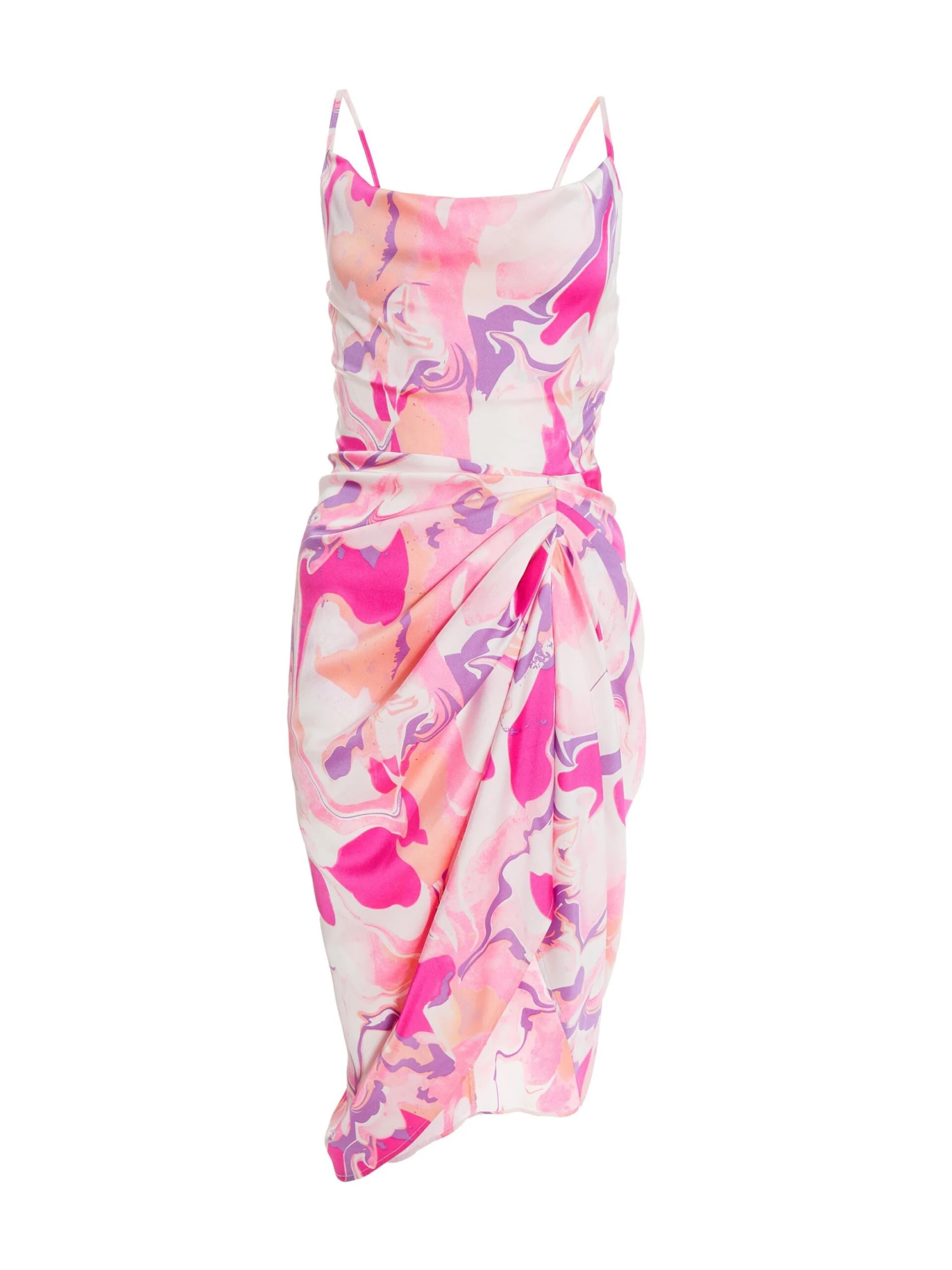 Petite Pink Satin Marble Print Wrap Midi Dress 3 Petite Pink Satin Marble Print Wrap Midi Dress
