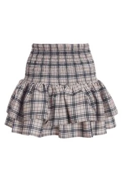 Stone Check Print Ruched Frill Mini Skirt -Chic Summer Shop 00100037831 ZB