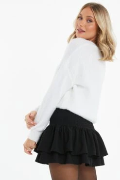 Black Ruched Frill Mini Skirt 10 Black Ruched Frill Mini Skirt -Chic Summer Shop 00100037833 XB