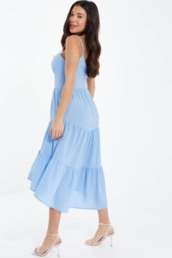 Light Blue Tiered Dip Hem Midi Dress -Chic Summer Shop 00100037839 XB