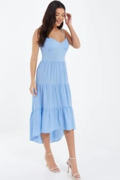 Light Blue Tiered Dip Hem Midi Dress -Chic Summer Shop 00100037839 XS