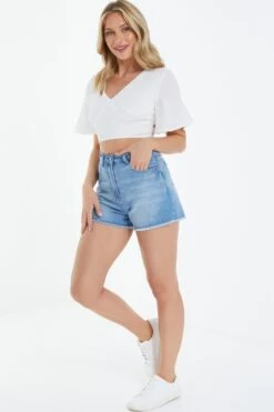 Light Blue Denim Diamante Shorts -Chic Summer Shop 00100037857 XS