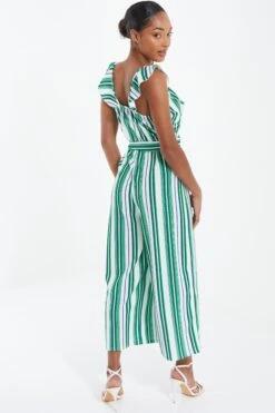 Green Striped Culotte Jumpsuit -Chic Summer Shop 00100037863 XB