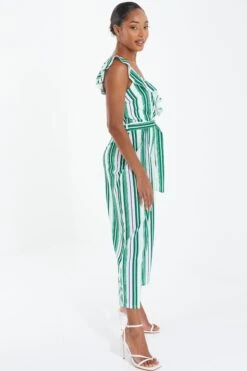 Green Striped Culotte Jumpsuit -Chic Summer Shop 00100037863 XS