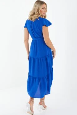 Royal Blue Tiered Dip Hem Midi Dress -Chic Summer Shop 00100037865 XB