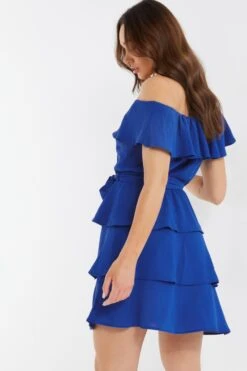 Royal Blue Tiered Bardot Mini Dress -Chic Summer Shop 00100037867 XB
