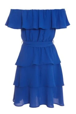 Royal Blue Tiered Bardot Mini Dress -Chic Summer Shop 00100037867 ZB