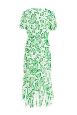 Green Tropical Print Wrap Midi Dress -Chic Summer Shop 00100037909 ZB
