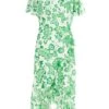 Green Tropical Print Wrap Midi Dress -Chic Summer Shop 00100037909 ZM