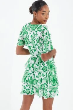 Green Tropical Print Skater Dress -Chic Summer Shop 00100037910 XB