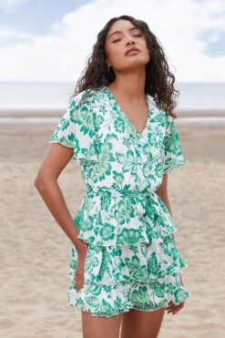 Green Tropical Print Skater Dress -Chic Summer Shop 00100037910 XM
