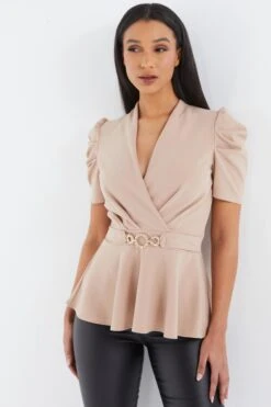 Stone Pleated Peplum Top 9 Stone Pleated Peplum Top -Chic Summer Shop 00100037962 XM