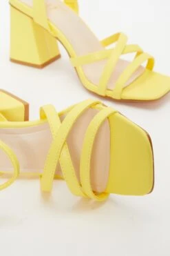 Yellow Cross Strap Block Heeled Sandals -Chic Summer Shop 00100037981 ZB