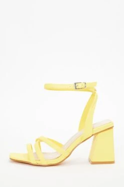 Yellow Cross Strap Block Heeled Sandals
