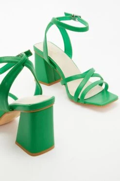 Green Cross Strap Block Heeled Sandals -Chic Summer Shop 00100037982 ZB
