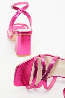 Pink Cross Strap Block Heeled Sandals -Chic Summer Shop 00100037983 ZB