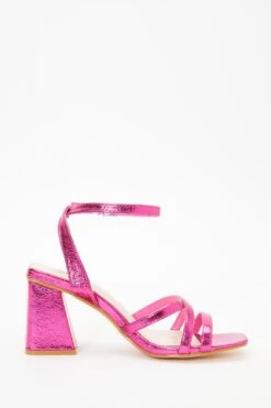 Pink Cross Strap Block Heeled Sandals -Chic Summer Shop 00100037983 ZS