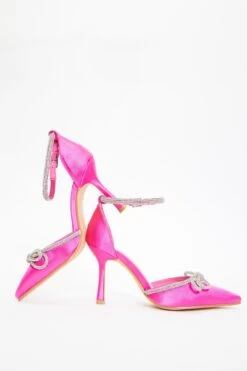 Pink Diamante Bow Court Heels -Chic Summer Shop 00100037990 XS