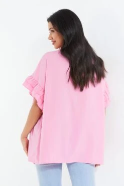 Pink Button Ruched Blouse 10 Pink Button Ruched Blouse -Chic Summer Shop 00100037995 XB