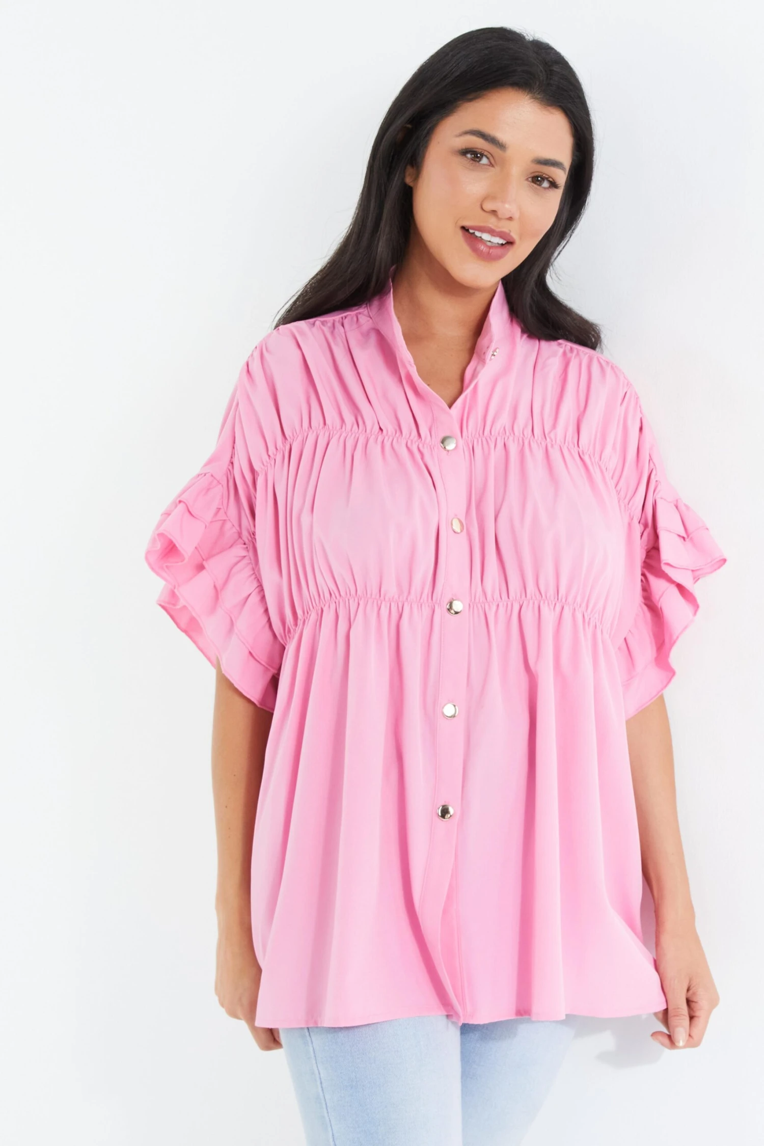 Pink Button Ruched Blouse 4 Pink Button Ruched Blouse - Image 2