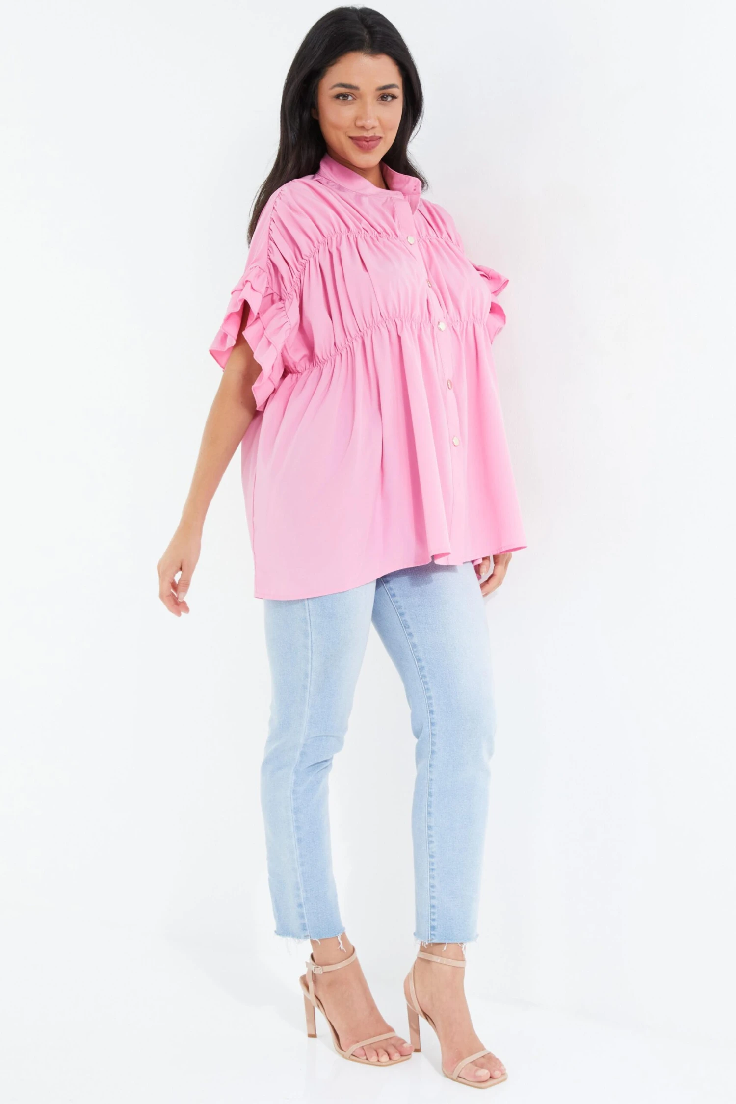 Pink Button Ruched Blouse 6 Pink Button Ruched Blouse - Image 4