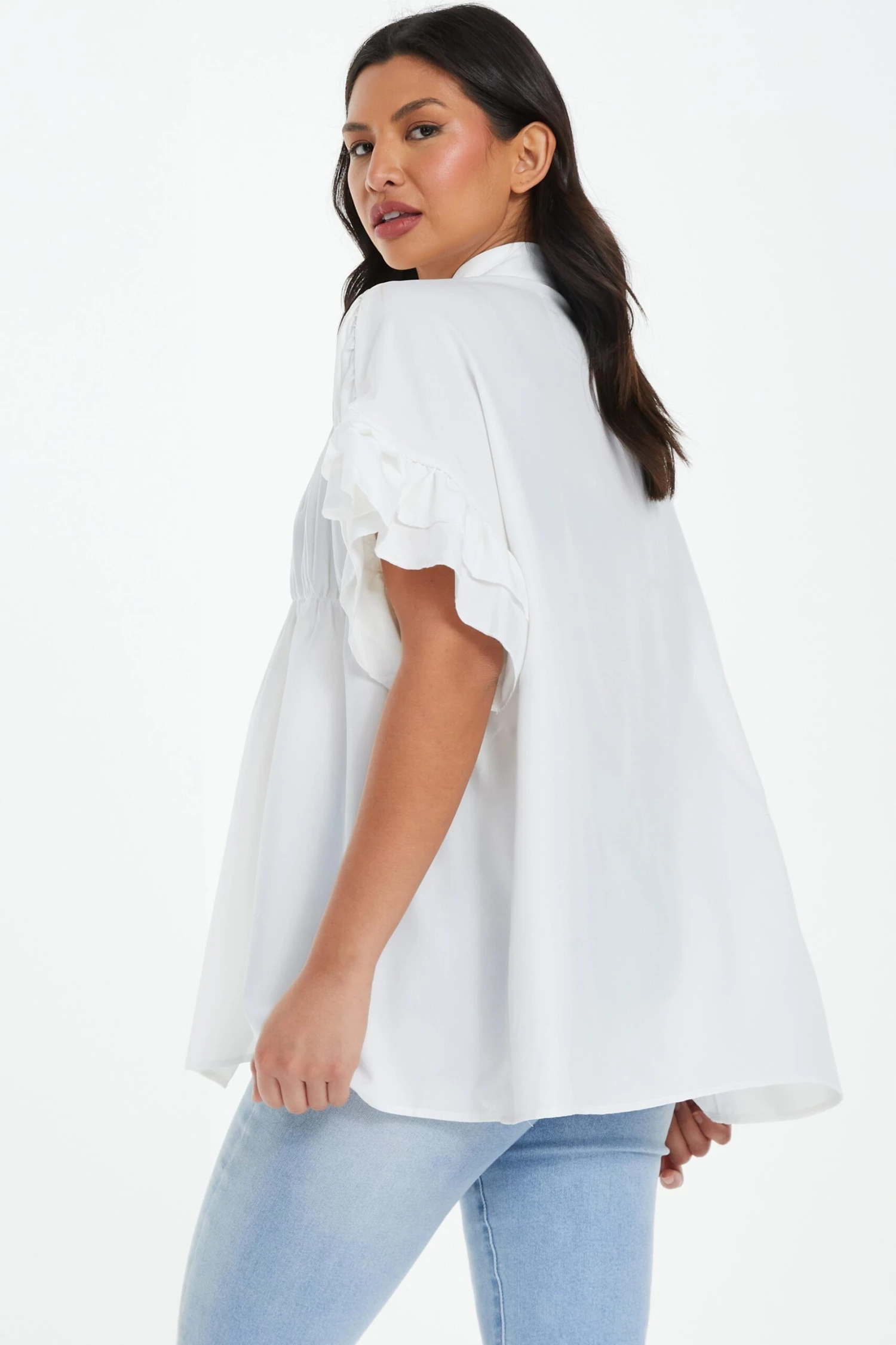 White Button Ruched Blouse 5 White Button Ruched Blouse - Image 3