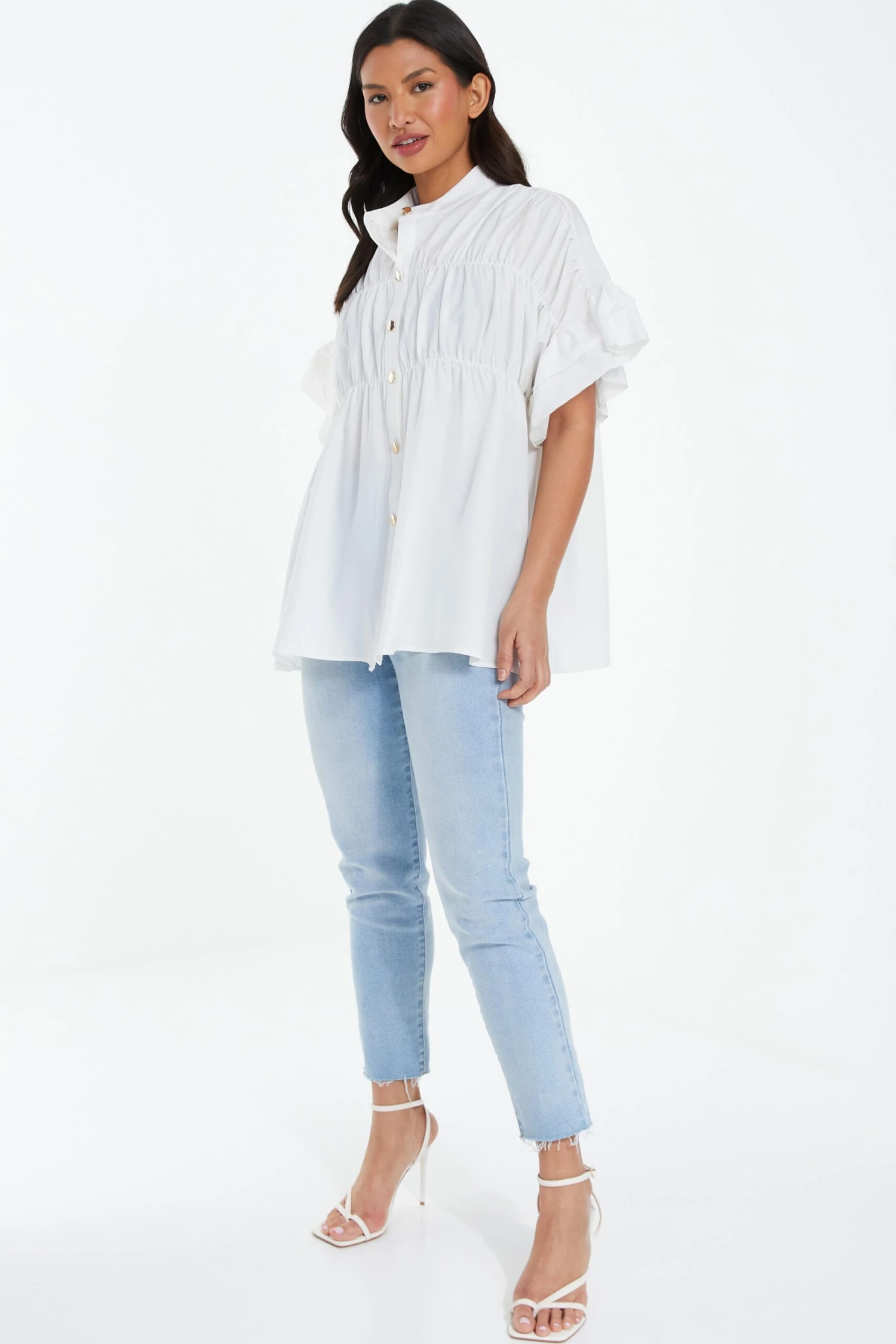 White Button Ruched Blouse 6 White Button Ruched Blouse - Image 4